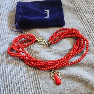 Red Beaded Necklace with Silver Accents